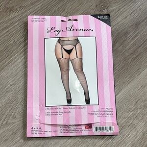 Leg Avenue Black Fishnet Garter Set with Stockings